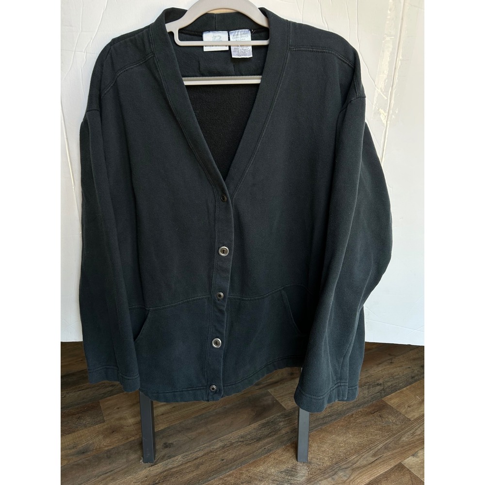 Bobbie Brooks Fleece Cardigan Women XL Black Excellent Button Front Pockets - Picture 2 of 8